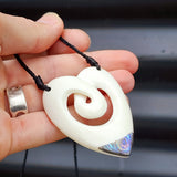 Natural Hand Carved Maori Bone Carving Pendant Necklace - Heart