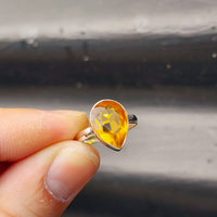 (Q) Solid Sterling Silver & Citrine Stone Pear Handmade Solitaire Ring