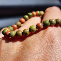 6mm Natural Unakite Bead Bracelet