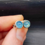 Natural Aquamarine & Solid Silver Round Stud Earrings