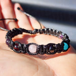 Black Macrame Cord Bracelet - Cherry, Amazonite, Rose Quartz, Amethyst