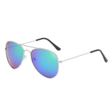 Blue Green Aviator Sunglasses Silver Frame