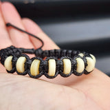 Bone Carving Cylinder Bead Macrame Bracelet - Black