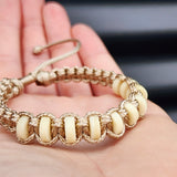 Bone Carving Cylinder Bead Macrame Bracelet - Tan