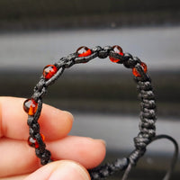 Black Macrame Cord & Polished Cognac Amber Bracelet