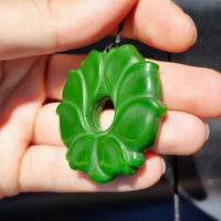 Natural Nephrite Greenstone Lotus Flower Pendant Necklace