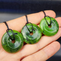 Natural Nephrite Greenstone Donut Pendant Necklace