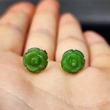 Nephrite Greenstone & Solid Silver Rose Stud Earrings