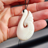 Natural Hand Carved Maori Bone Carving Pendant Necklace - Hook With Wing