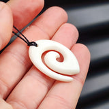 Natural Hand Carved Maori Bone Carving Pendant Necklace - Koru Spiral