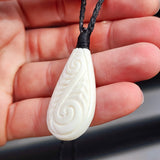 Natural Hand Carved Maori Bone Carving Pendant Necklace - Carved Patu With Binding