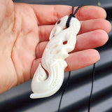 Natural Hand Carved Maori Bone Carving Pendant Necklace - Manaia Hook