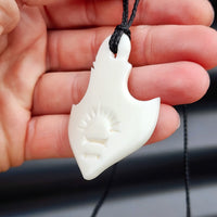 Natural Hand Carved Maori Bone Carving Pendant Necklace - Stingray