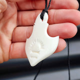 Natural Hand Carved Maori Bone Carving Pendant Necklace - Stingray