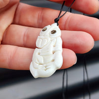 Natural Hand Carved Maori Bone Carving Pendant Necklace - Tiki