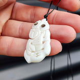 Natural Hand Carved Maori Bone Carving Pendant Necklace - Tiki