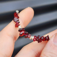 Solid Sterling Silver & Natural Garnet Handmade Chain Bracelet