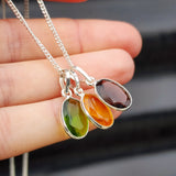 Handmade Solid Sterling Silver & 3x Set Gemstone Pendant Necklace