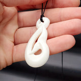 Natural Hand Carved Maori Bone Carving Pendant Necklace - Whale Tail Hook