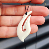 Natural Hand Carved Maori Bone Carving Pendant Necklace - Curved Hook