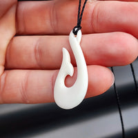 Natural Hand Carved Maori Bone Carving Pendant Necklace - Whale Tail Hook