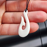 Natural Hand Carved Maori Bone Carving Pendant Necklace - Whale Tail Hook