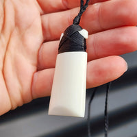 Natural Hand Carved Maori Bone Carving Pendant Necklace - Toki With Binding