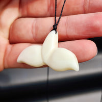 Natural Hand Carved Maori Bone Carving Pendant Necklace - Whale Tail