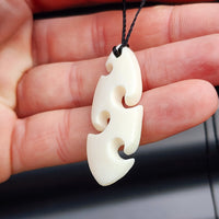 Natural Hand Carved Maori Bone Carving Pendant Necklace - Sea Waves