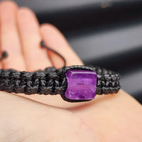 Natural Amethyst Cube Black Macrame Bracelet