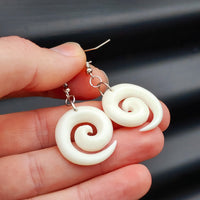 Natural Hand Carved Maori Bone Carving Earrings - Koru