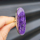 (T) Solid Sterling Silver & Natural Charoite XL Oval Handmade Solitaire Ring