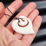 Natural Hand Carved Maori Bone Carving Pendant Necklace - Heart