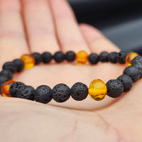 Adults Bracelet - Polished Honey Amber & Lava Stones