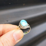 (R) Solid Sterling Silver & Natural Larimar Handmade Solitaire Ring