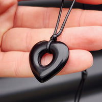 Natural Obsidian Heart Pendant Necklace