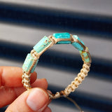 Natural Turquoise Cylinder Tan Macramé Bracelet (10X12B)