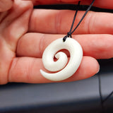 Natural Hand Carved Maori Bone Carving Pendant Necklace - Koru