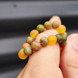 Raw Honey Amber & Natural Unakite Elastic Bracelet