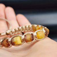 Mixed Raw Rustic Cylinder Amber Tan Macrame Bracelet