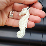 Natural Hand Carved Maori Bone Carving Pendant Necklace - Seahorse