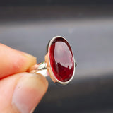 (Q) Solid Sterling Silver & Red Garnet Oval Stone Handmade Solitaire Ring