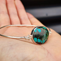 Solid Sterling Silver & Natural Turquoise Handmade Bangle Bracelet