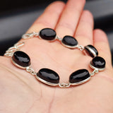 Solid Sterling Silver & Natural Black Onyx Handmade Chain Bracelet