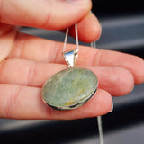 Solid Sterling Silver & Natural Aquamarine Handmade Round Pendant & Chain Necklace