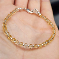 Solid Sterling Silver & Natural Citrine Stone 4mm Cylinder Bead Bracelet