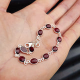 Solid Sterling Silver & Natural Garnet Handmade Chain Bracelet