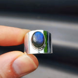 (R) Solid Sterling Silver & Natural Labradorite Handmade Cuff Ring