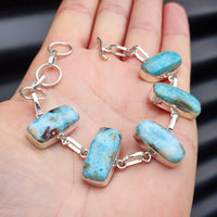 Solid Sterling Silver & Natural Larimar Handmade Chain Bracelet