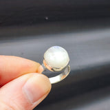 (Q) Solid Sterling Silver & Natural Round Moonstone Handmade Solitaire Ring